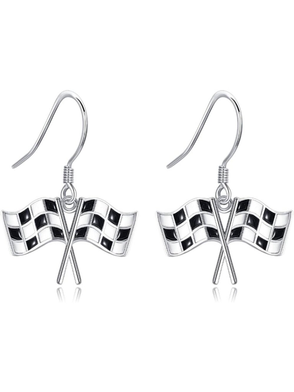 Sterling Silver Checkered & American Flag Dangle Earrings - Unique Jewelry for